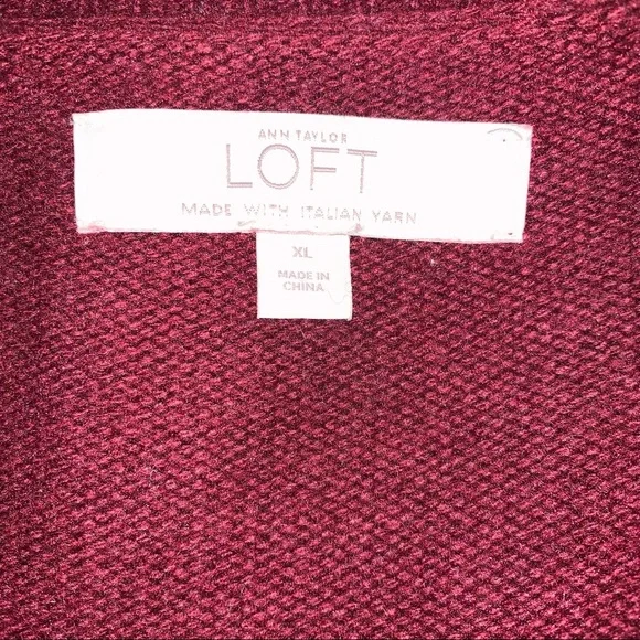 🆕 LOFT Italian Yarn Knit Burgundy Draped Waterfall Chunky Knit Cardigan Sweater - Picture 5 of 8